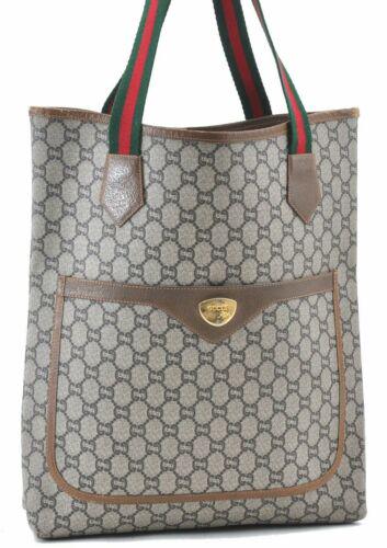 Authentic Auth GUCCI GG Plus Web Sherry Line Shoulder: This item qualifies for FREE DOMESTIC SHIPPING to customers in the USA Brand: GUCCI Bag Height: 15.2inches (38.5cm) Material: PVC Bag Depth: 3.3inches (8.5cm) Style: Tote Bag MPN: Does not apply Color