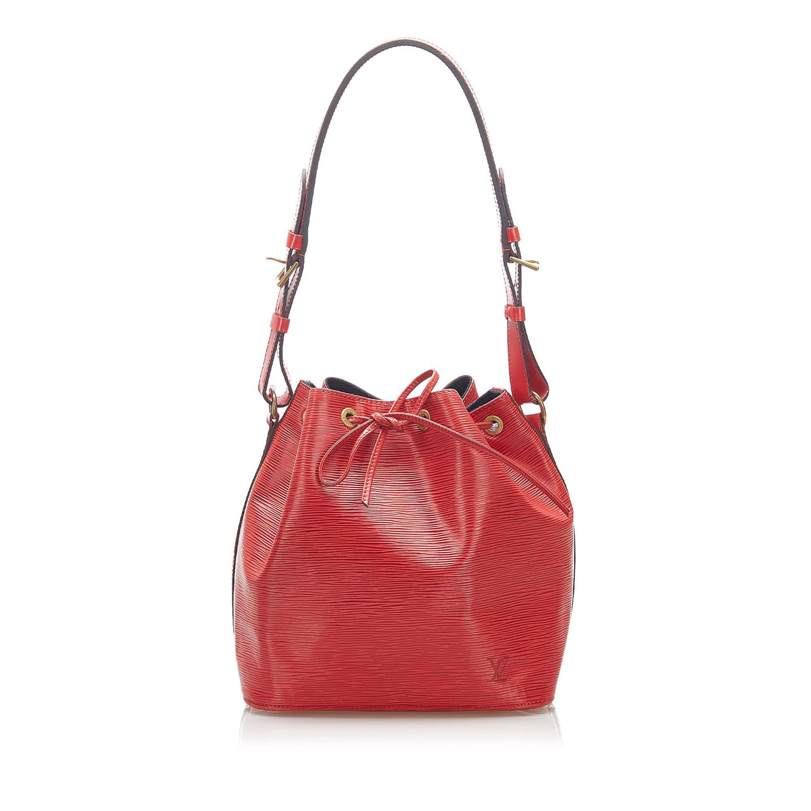 Authentic Louis Vuitton Epi Petit Noe: This item qualifies for FREE DOMESTIC SHIPPING to customers in the USA The Petit Noe features an epi leather body an adjustable shoulder strap and a drawstring closure. Brand: Louis Vuitton Model: Epi