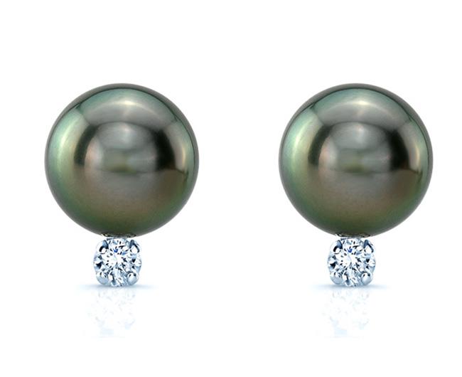 Black South Sea Pearl & Diamond Earrings In 14k White: This item qualifies for FREE DOMESTIC SHIPPING to customers in the USA Always Classic (8.5-9mm) Black South Sea Pearl & 1/6 Carat Diamond Stud Earrings In 14 Karat White Gold With Push Back. 14 Karat 