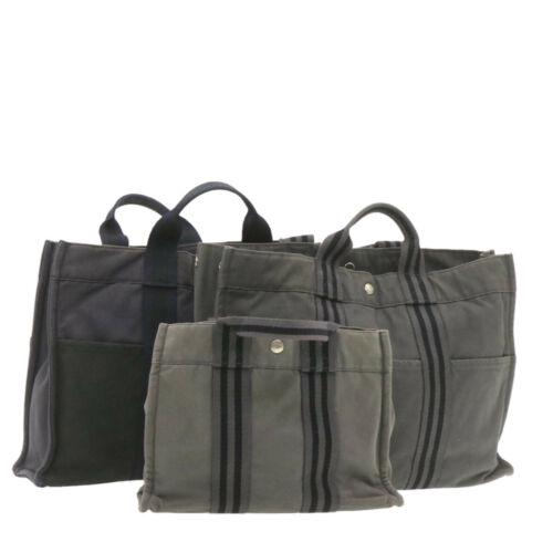 Authentic HERMES Fourre Tout PM MM Hand Bag Gray Black: This item qualifies for FREE DOMESTIC SHIPPING to customers in the USA Size: W42 x H30 x D10cm(Approx)W30 x H21 x D8cm(Approx) Material: 100% Cotton Department: Women Color: Gray / Black Style: Hand B