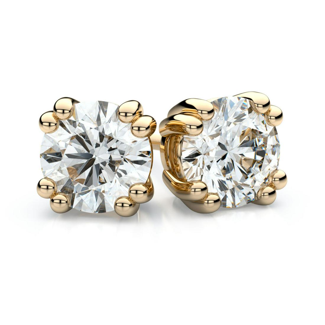 14k Yellow Gold 8-prong Round Brilliant Diamond Stud: This item qualifies for FREE DOMESTIC SHIPPING to customers in the USA These Enchanting Diamond Stud Earrings Come Set In 14k Yellow Gold Metal With A Double Prong Setting And Breathtaking Round Diamo