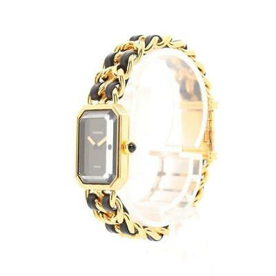 Authentic CHANEL Premiere M H0001 Quartz GP Leather: This item qualifies for FREE DOMESTIC SHIPPING to customers in the USA Brand: CHANEL Product Name: CHANEL Premiere M Ladies Watch Quartz GP Leather Gold Black Dial second hand Assessment result: B Mod