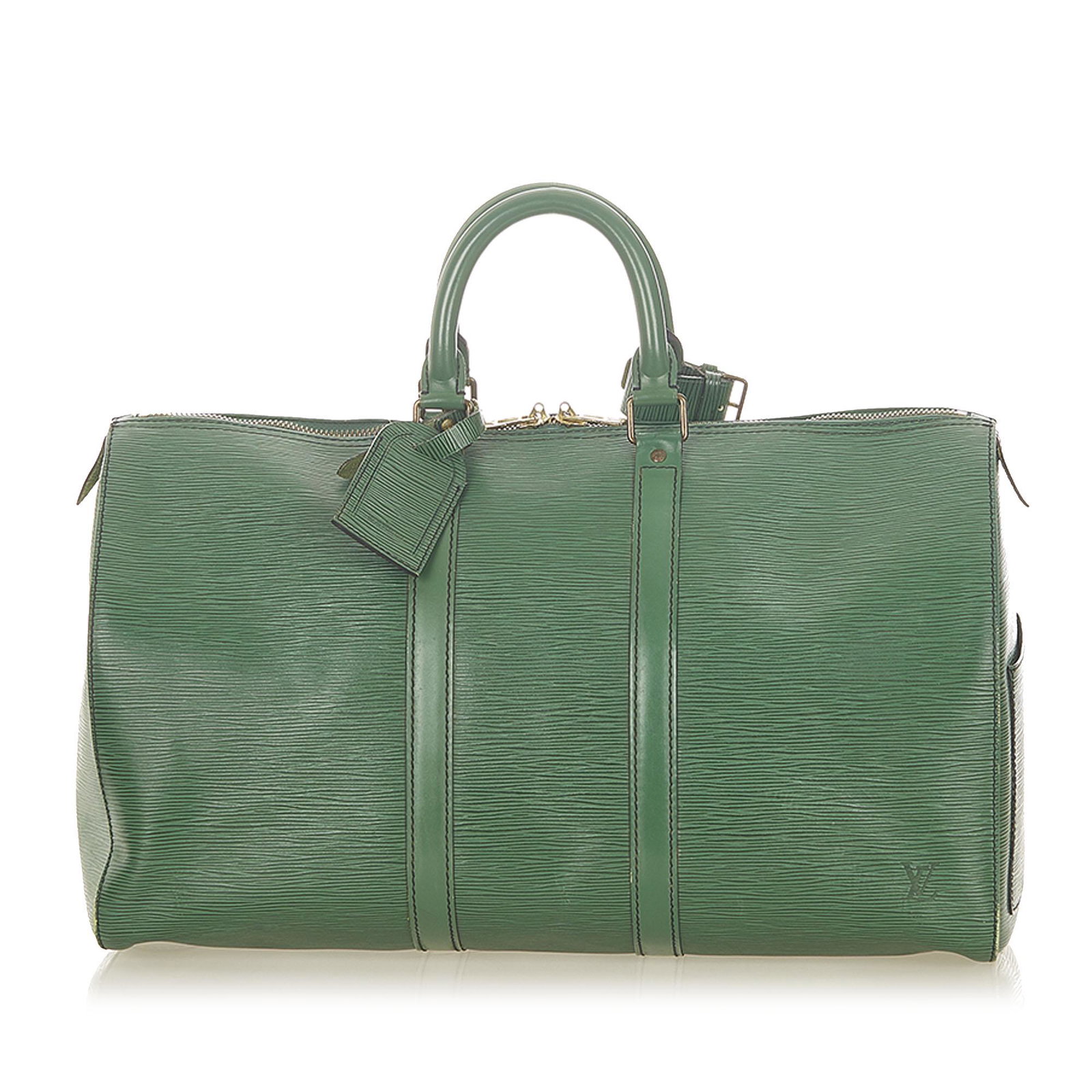 Authentic Louis Vuitton Epi Keepall 45: This item qualifies for FREE DOMESTIC SHIPPING to customers in the USA The Keepall 45 features an epi leather body a rolled handles and a top zip closure. Brand: Louis Vuitton Model: Epi Keepall 45 Or