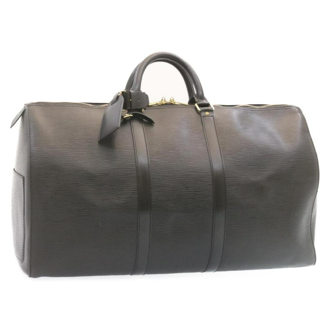 Authentic LOUIS VUITTON Epi Keepall 50 Boston Bag Black: This item qualifies for FREE DOMESTIC SHIPPING to customers in the USA Brand: LOUIS VUITTON Style: Boston Bag Material: Epi Leather Color: Black Made In: France Size (Inches): W20.5 x H11.8 x D9.1inch