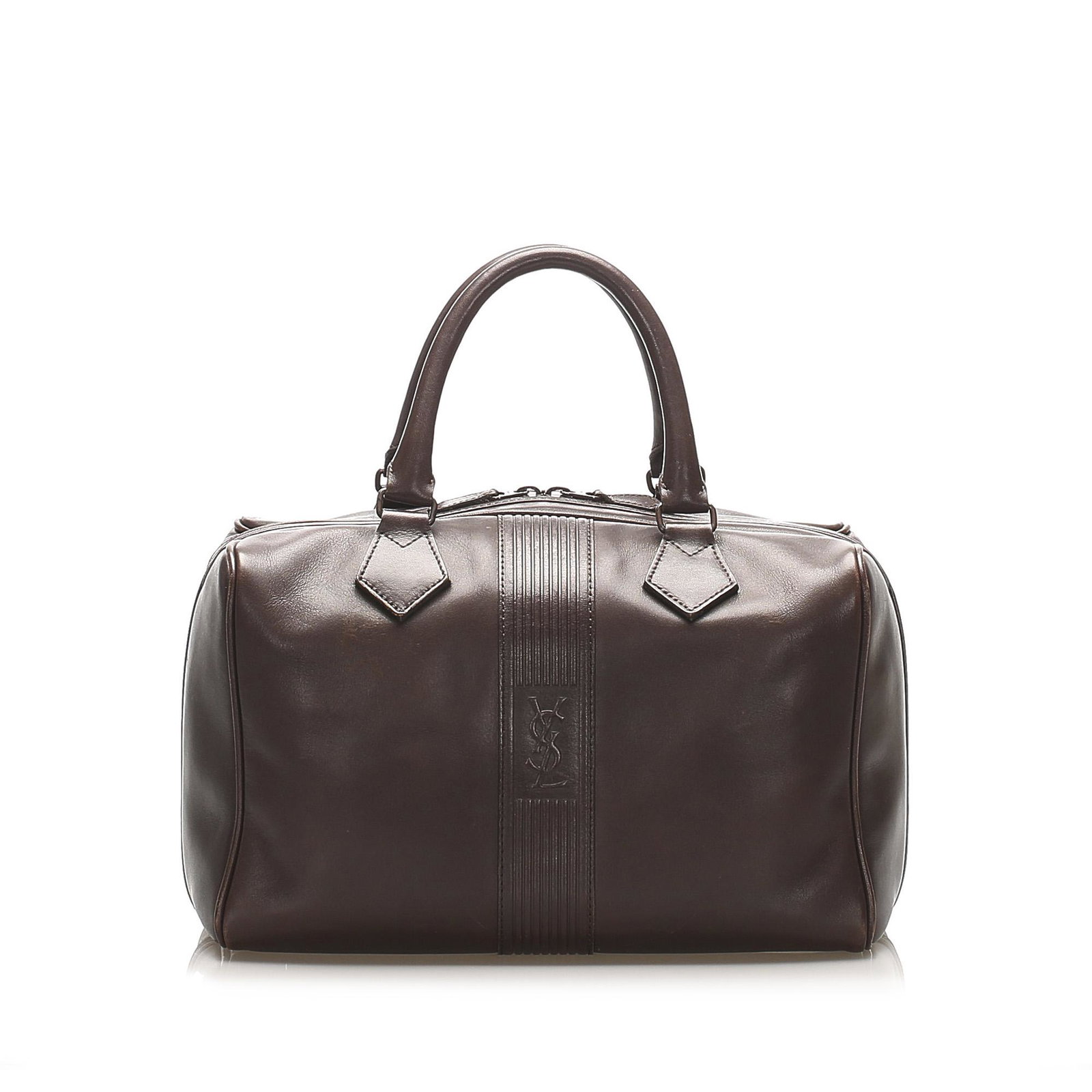 Authentic YSL Leather Handbag: This item qualifies for FREE DOMESTIC SHIPPING to customers in the USA This handbag features a leather body rolled leather handles a two way top zip closure and interior slip and zip pockets. Brand: Y