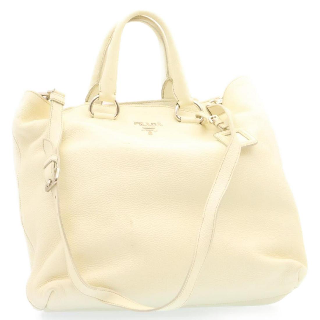 Authentic PRADA 2Way Shoulder Bag Tote Bag Leather: This item qualifies for FREE DOMESTIC SHIPPING to customers in the USA Brand: PRADA Style: Tote Bag Material: Leather Color: White Made In: Italy Size (Inches): W16.5 x H14.2 x D4.7inch(Approx) / Shou