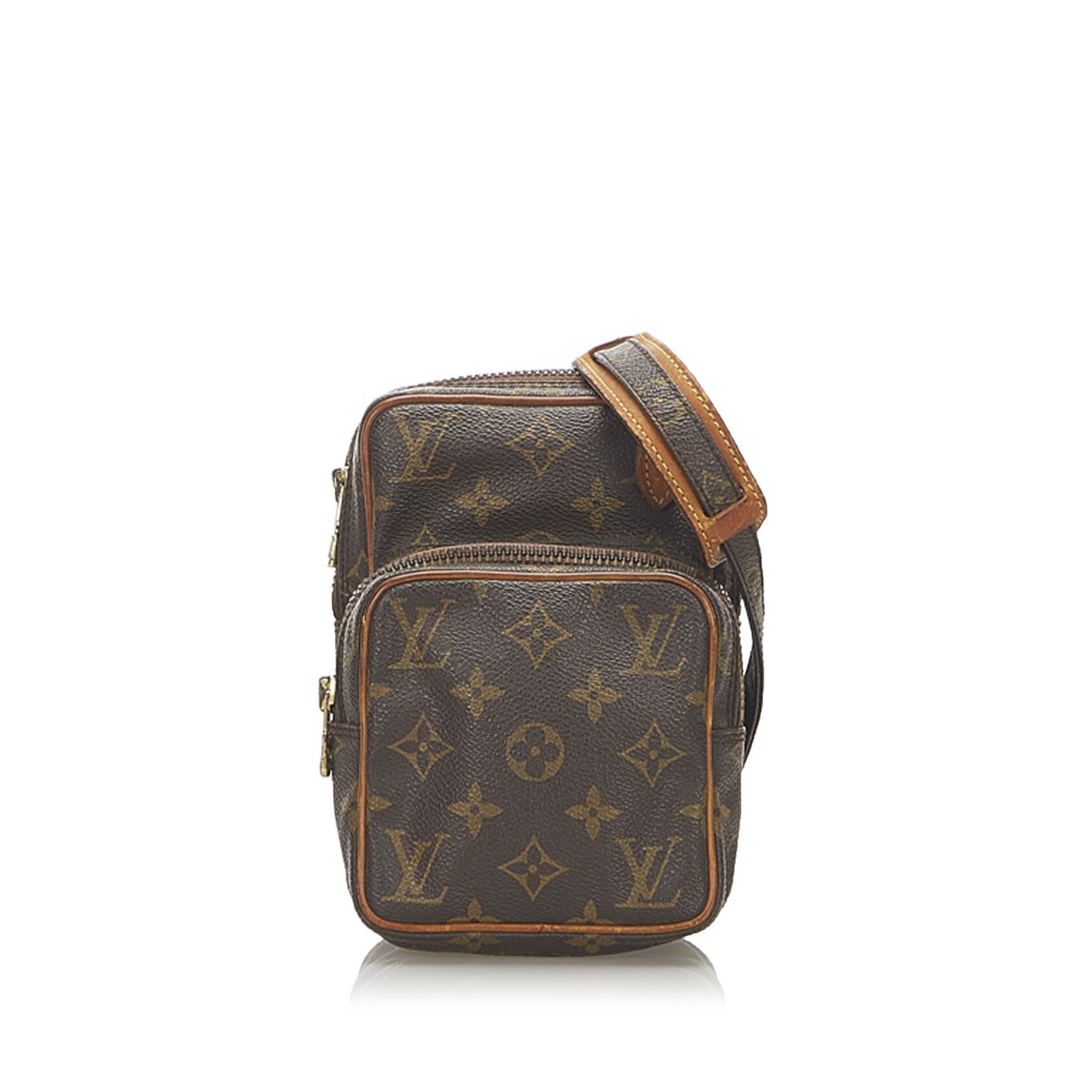 Authentic Louis Vuitton Monogram Mini Amazone: This item qualifies for FREE DOMESTIC SHIPPING to customers in the USA The Mini Amazone features a monogram canvas body an exterior front zip pocket a flat strap and a top zip closure. Brand: Louis Vu