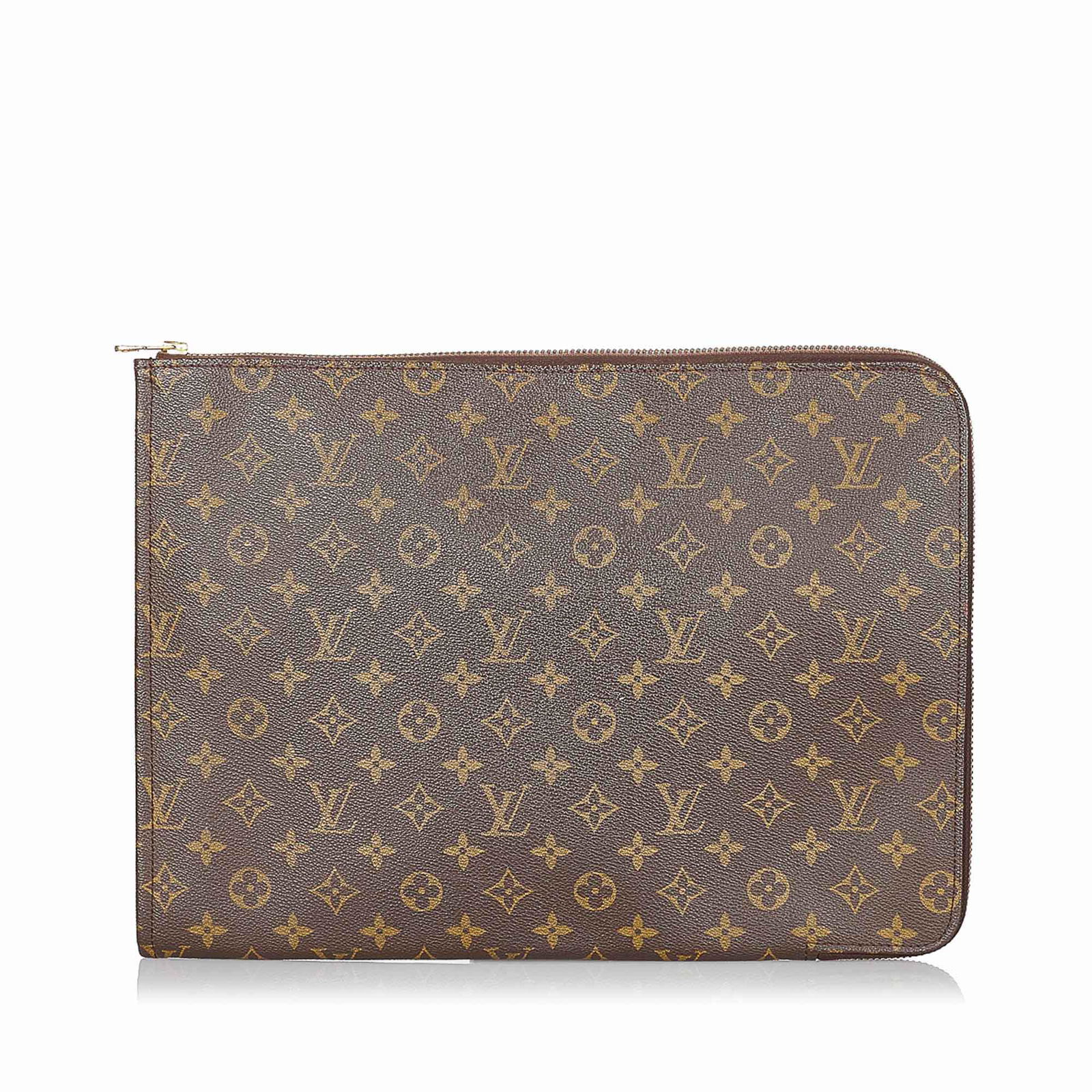 Authentic Louis Vuitton Monogram Poche Documents: This item qualifies for FREE DOMESTIC SHIPPING to customers in the USA The Monogram clutch bag features a monogram canvas body and a zip around closure. Brand: Louis Vuitton Model: Monogram Poche Docu