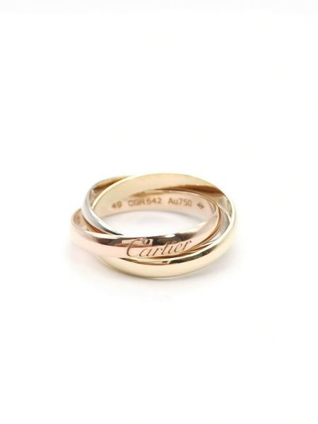 Authentic Cartier Trinity Ring: This item qualifies for FREE DOMESTIC SHIPPING to customers in the USA Brand:Cartier Ring Size:EU49 US4.75 Ring Width:2.5mm Material:18KWG/PG/YG Conditions:Excellent(Professionally polished) Come With