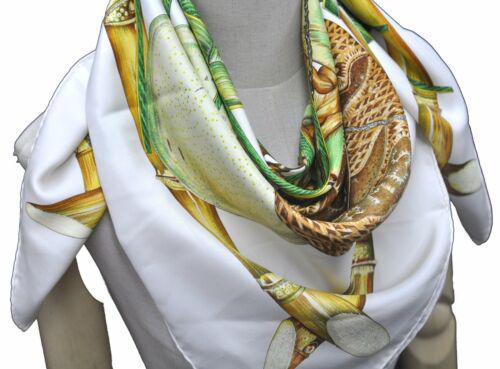 Authentic HERMES Carre 90 Scarf "Jardin Creole" Silk: This item qualifies for FREE DOMESTIC SHIPPING to customers in the USA Brand: HERMES Material: Silk Country/Region of Manufacture: France Color: White Style: Scarf Size(cm): W90 x H90cm(Approx) Type: 