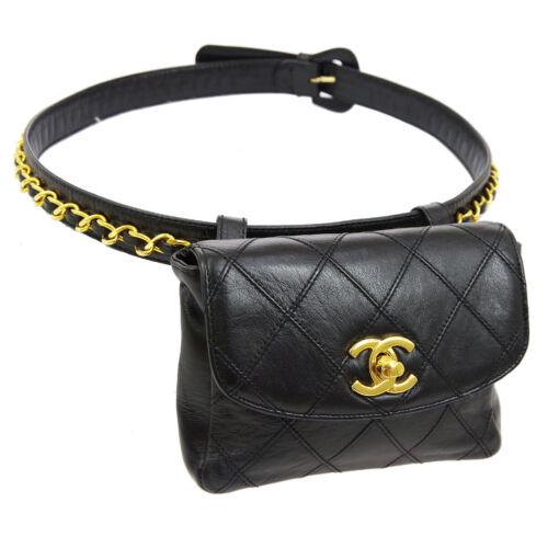 Authentic CHANEL Bicolore Line Chain Belt Bag: This item qualifies for FREE DOMESTIC SHIPPING to customers in the USA Size: Small Brand: CHANEL Accents: Lock Quilted Bag Depth: 1.4 Model: Chain Waist Bum Bag Bag Width: 5.5 Country/Region of Manufa