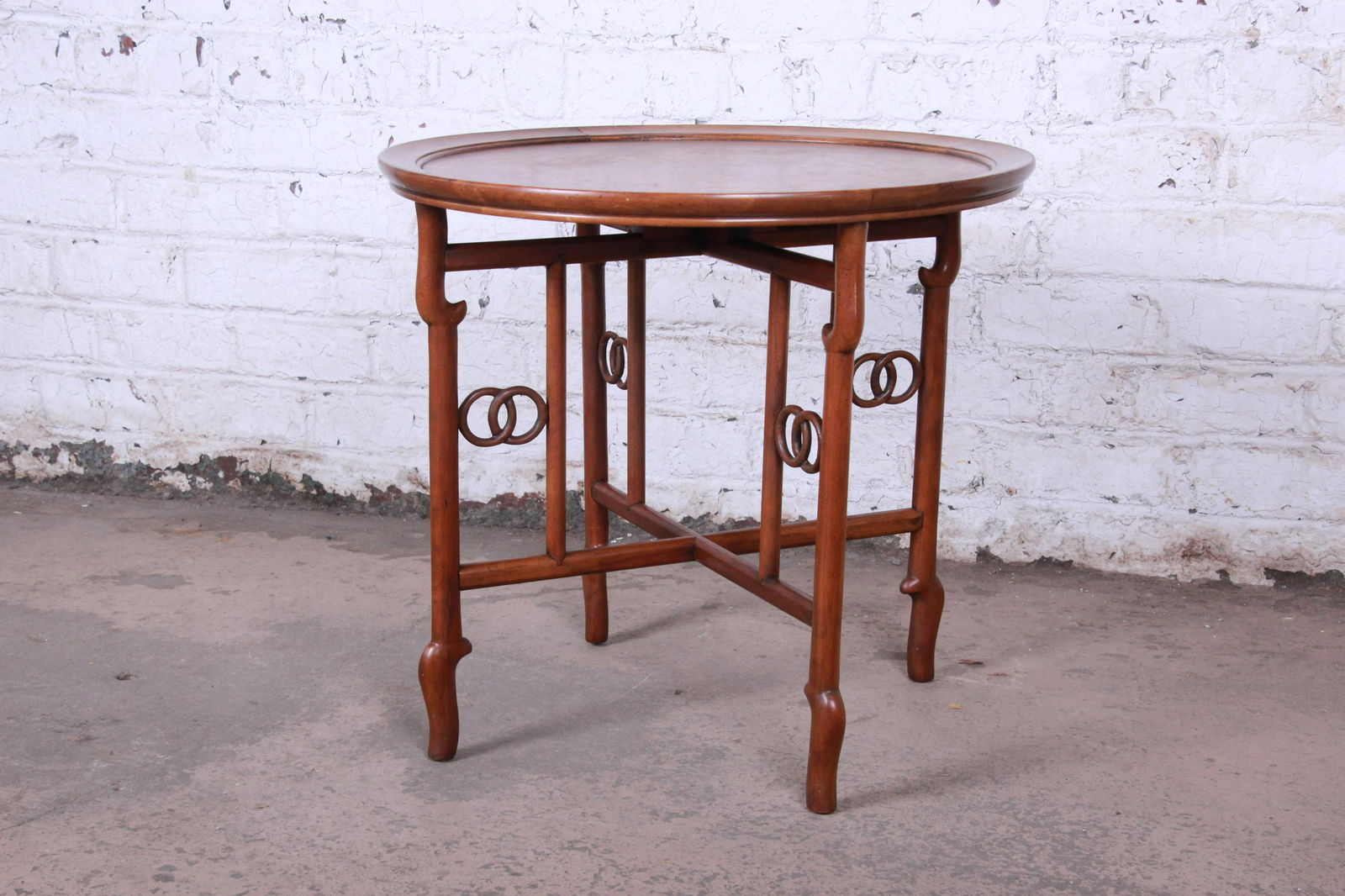 Michael Taylor for Baker Far East Collection Walnut and: Offering an exceptional walnut and burl wood Chinoiserie occasional table designed by Michael Taylor for his Far East Collection for Baker Furniture. The table features a gorgeous burl wood top and a