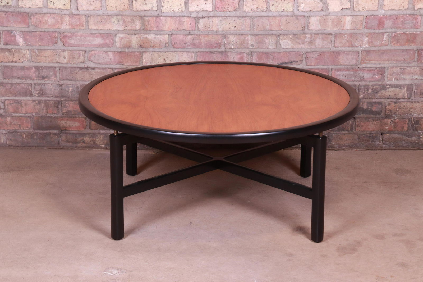 Michael Taylor for Baker Furniture New World Collection: An exceptional mid-century modern Hollywood Regency Chinoiserie coffee or cocktail table By Michael Taylor for Baker Furniture "New World Collection" USA 1950s Cherry wood with black lacquered trim an