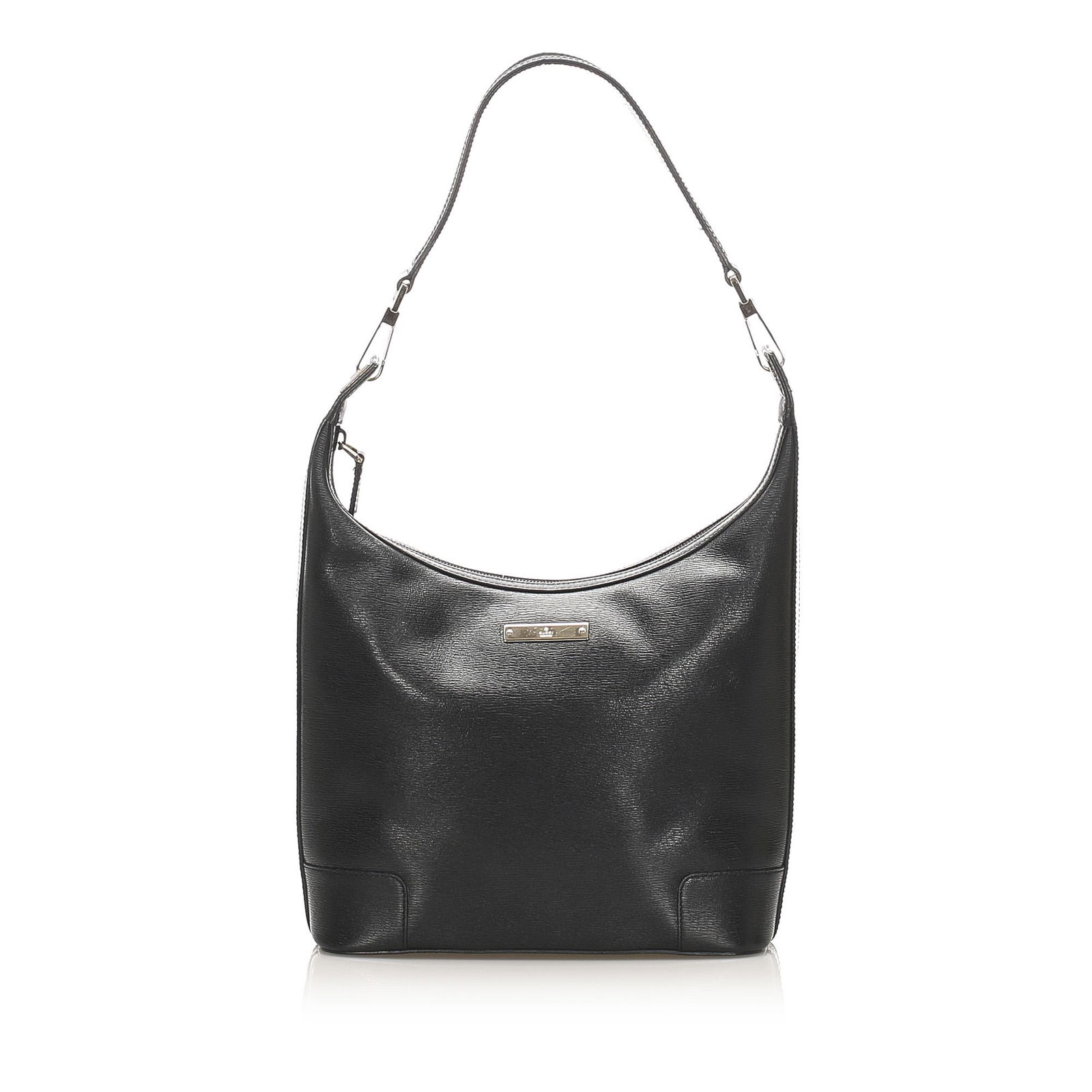 Authentic Gucci Leather Shoulder Bag: This item qualifies for FREE DOMESTIC SHIPPING to customers in the USA This shoulder bag features a leather body a flat leather strap a top zip closure and an interior zip pocket. Brand: Gucci Model: