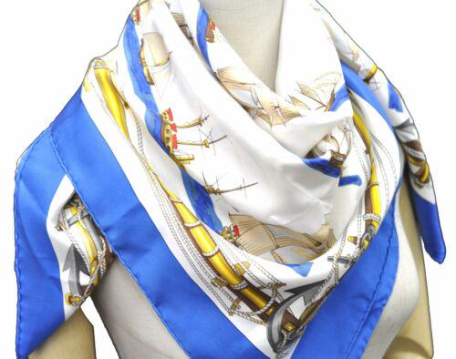 Authentic Auth HERMES Carre 90 Scarf "Navires D'Europe: This item qualifies for FREE DOMESTIC SHIPPING to customers in the USA Brand: HERMES Color: Blue Style: Scarf Size(cm): W90 x H90cm(Approx) Type: Scarf Size(inch): W35 x H35"(Approx) Department: Women