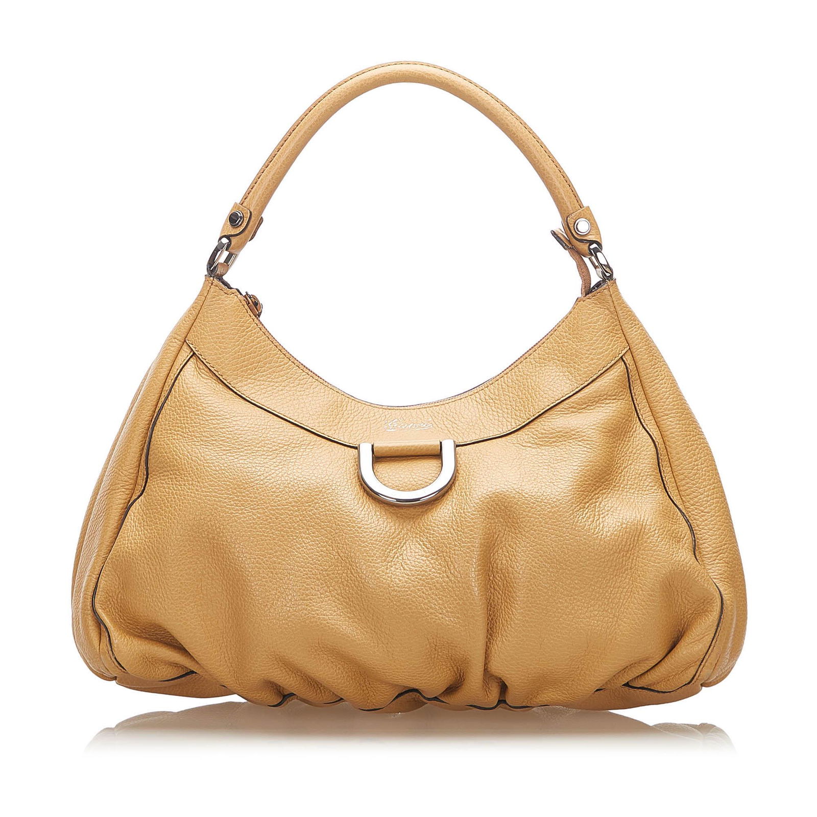 Authentic Gucci Abbey D-Ring Leather Shoulder Bag: This item qualifies for FREE DOMESTIC SHIPPING to customers in the USA The Abbey D-Ring shoulder bag features a leather body with a silver-tone metal hardware rolled handles an open top and an interio