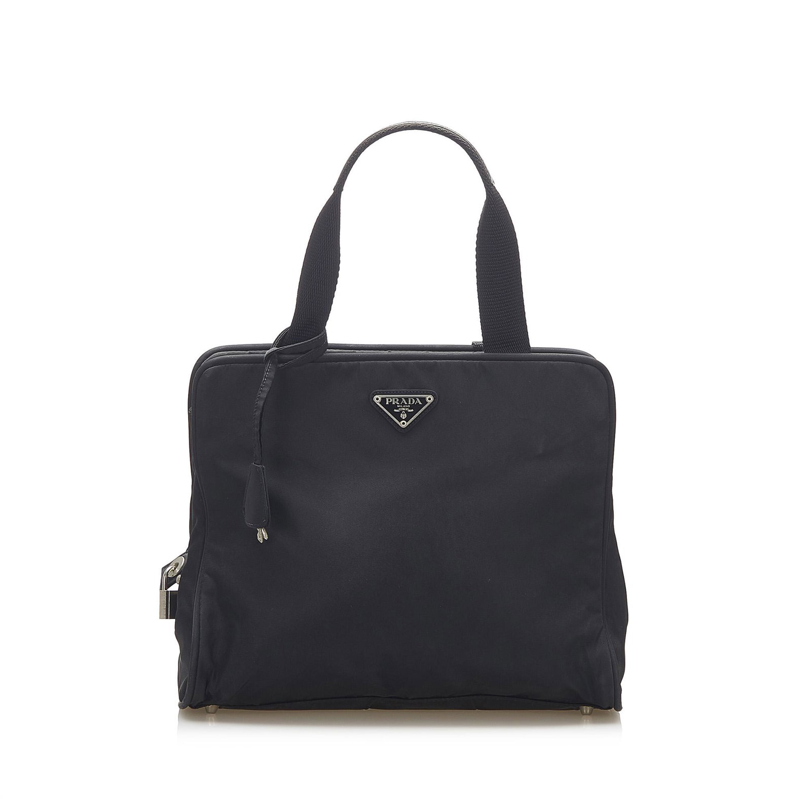 Authentic Prada Tessuto Handbag: This item qualifies for FREE DOMESTIC SHIPPING to customers in the USA This handbag features a nylon body flat straps a top zip closure and interior zip pockets. Brand: Prada Model: Tessuto Handbag Or
