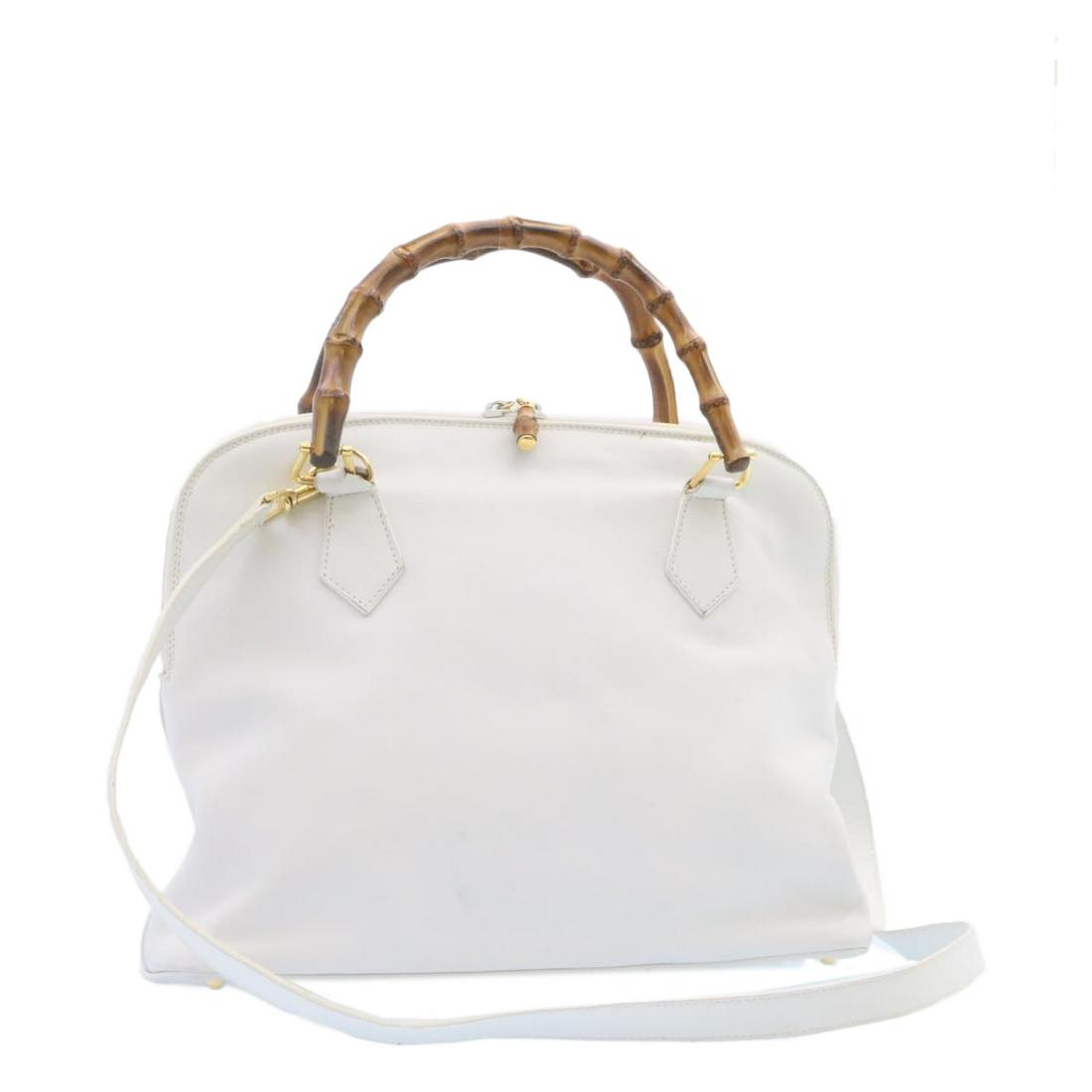Authentic GUCCI Bamboo 2Way Shoulder Bag Hand Bag: This item qualifies for FREE DOMESTIC SHIPPING to customers in the USA Brand: GUCCI Style: Hand Bag Material: Leather Color: White Made In: Italy Size (Inches): W12.6 x H9.8 x D4.3inch(Approx) / Shoul