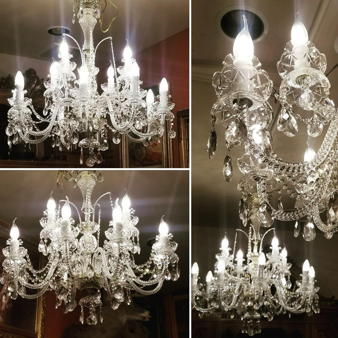 Vintage 12 Arm Ornate Polished Brass and Swarovski: Vintage Candelabras Style 12 Arm Ornate Polished Brass and Swarovski Crystal 2 Tier Chandeliers - Pair These Stunning Identical Matching Large Polished Brass Detailed 12 Light Candelabra Style Chandel