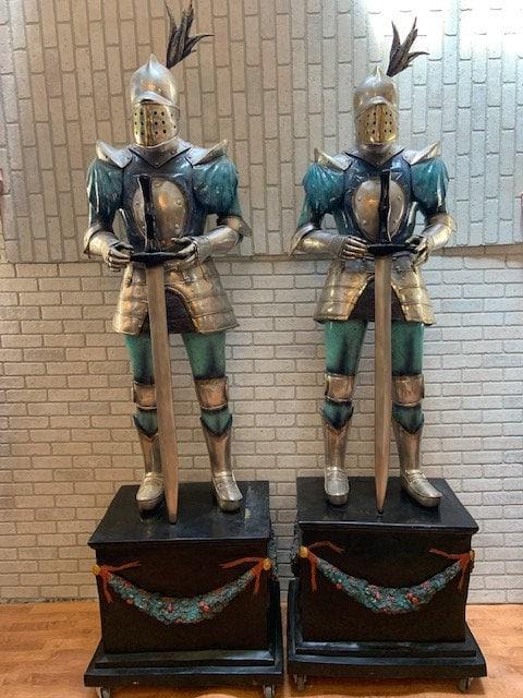 Life Size Medieval Bronze Knight with Sword Statue -: Life Size Medieval Knight Statues Casting Antique Metal Bronze Knight with Sword Statue Glazed Patina on Mounted Bronze Stands - Pair Set the Medieval tone in a retail space office or home with this a
