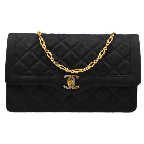 Authentic CHANEL Quilted Chain Shoulder Bag: This item qualifies for FREE DOMESTIC SHIPPING to customers in the USA Size: Medium Material: Satin Accents: Quilted Pattern: Matelasse Model: shoulder Bag Features: Chain Strap Inner Pockets Country/
