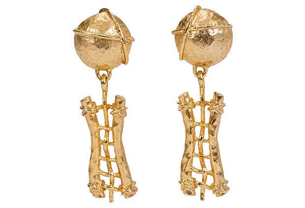 Authentic Gold Guy Laroche Hammered Earrings: This item qualifies for FREE DOMESTIC SHIPPING to customers in the USA Condition: Very Good; minimal wear Era: Vintage Dimensions: 3" L x 1" W Materials: rhodium/metal Color: gold Guy Laroche gold-pla