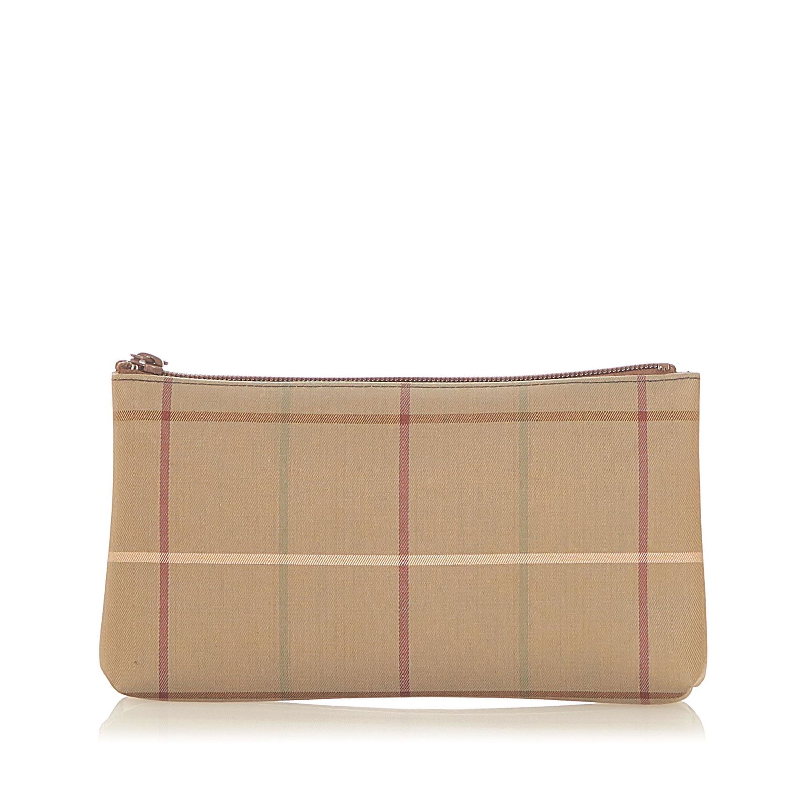Authentic Burberry Plaid Canvas Clutch Bag: This item qualifies for FREE DOMESTIC SHIPPING to customers in the USA This clutch bag features a canvas body a top zip closure and an interior slip pocket. Brand: Burberry Model: Plaid Canvas Clutch