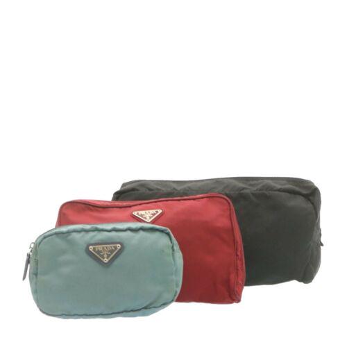 Authentic PRADA Pouch Nylon 3Set Black Red gray: This item qualifies for FREE DOMESTIC SHIPPING to customers in the USA Brand: PRADA Department: Women Style: Pouch Country of Manufacture: Italy Material: Nylon Type: Pouch Color: Black / Red / gray F