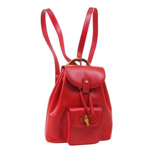 Authentic GUCCI Bamboo Line Backpack Hand Bag: This item qualifies for FREE DOMESTIC SHIPPING to customers in the USA Size: Medium Color: Red Accents: Bamboo MPN: Does not apply Model: Backpack Closure: Flap Drawstring Country/Region of Manufactur
