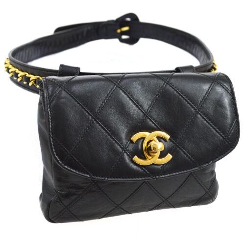 Authentic CHANEL Bicolore Line Chain Waist Bum Bag: This item qualifies for FREE DOMESTIC SHIPPING to customers in the USA Size: Small Color: Black Country/Region of Manufacture: Italy Closure: Turn Lock Department: Women Occasion: Casual Style: Bum Ba