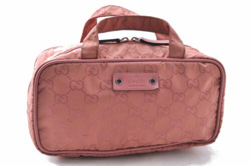 Authentic GUCCI Cosmetic Hand Pouch GG Nylon Leather: This item qualifies for FREE DOMESTIC SHIPPING to customers in the USA Brand: GUCCI Material: Nylon Style: Cosmetic Pouch Color: Pink Department: Women Country/Region of Manufacture: Italy Bag Height: