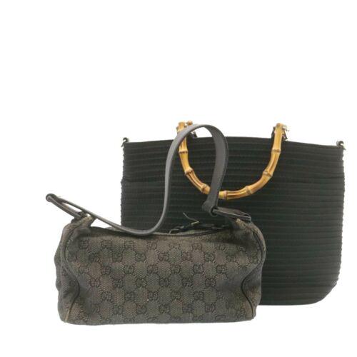 Authentic GUCCI Bamboo GG Canvas Hand Shoulder Bag 2Set: This item qualifies for FREE DOMESTIC SHIPPING to customers in the USA Brand: GUCCI Department: Women Style: Shoulder Bag Country of Manufacture: Italy Material: GG Canvas Type: Shoulder Bag Color: Bl