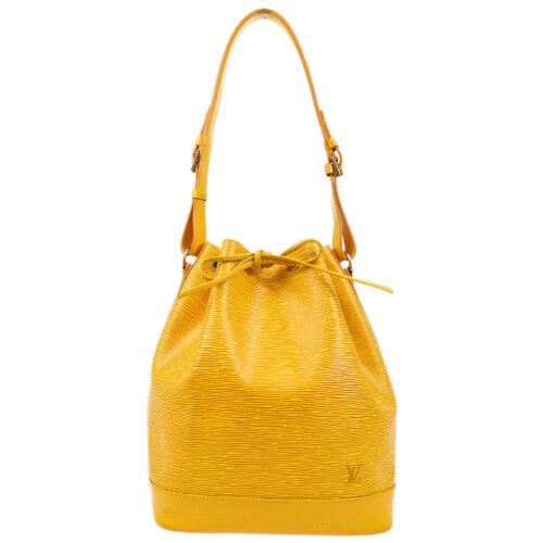 Authentic LOUIS VUITTON PETIT NOE DRAWSTRING SHOULDER: This item qualifies for FREE DOMESTIC SHIPPING to customers in the USA Size: Medium Features: Adjustable Strap Accents: Logo Color: Yellow Country/Region of Manufacture: France Year Manufactured: 1990