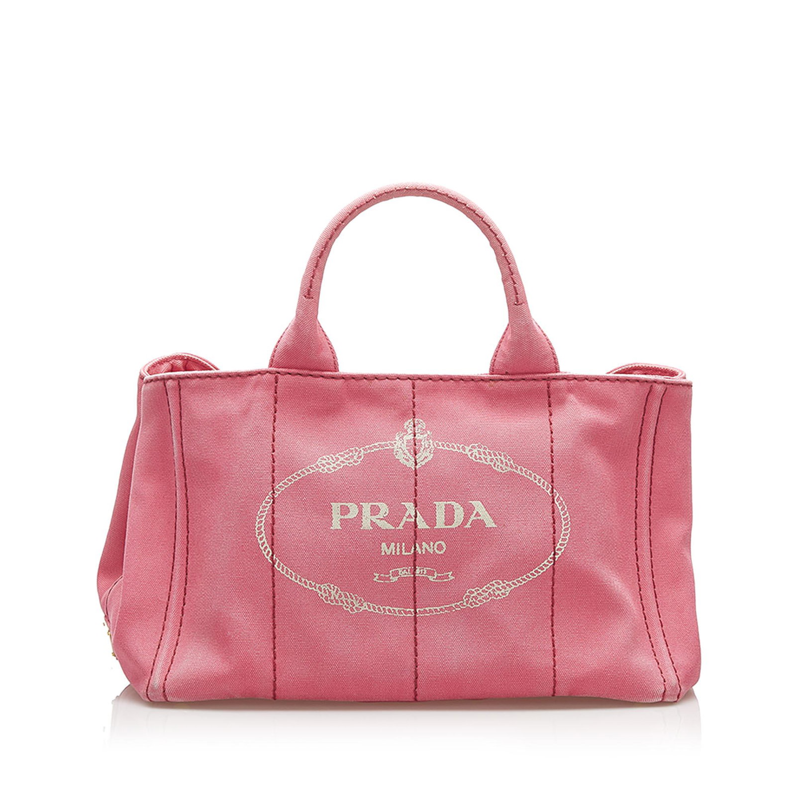 Authentic Prada Canapa Logo Canvas Satchel: This item qualifies for FREE DOMESTIC SHIPPING to customers in the USA This satchel features a canvas body rolled handles a detachable flat strap an open top and an interior zip and slip pockets. Bran
