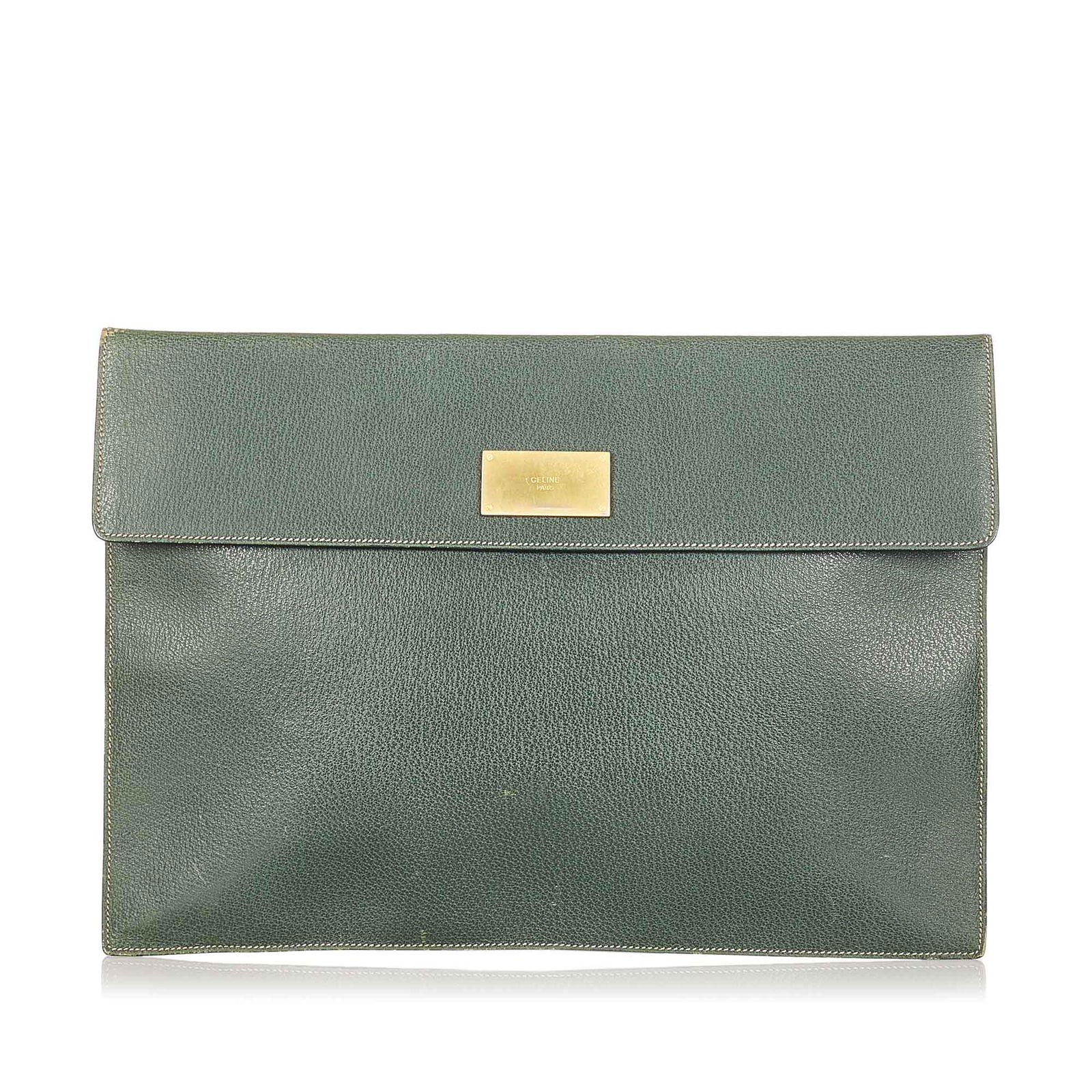 Authentic Celine Leather Clutch Bag: This item qualifies for FREE DOMESTIC SHIPPING to customers in the USA This clutch bag features a leather body and a front flap with a magnetic snap button closure. Brand: Celine Model: Leather Clutch