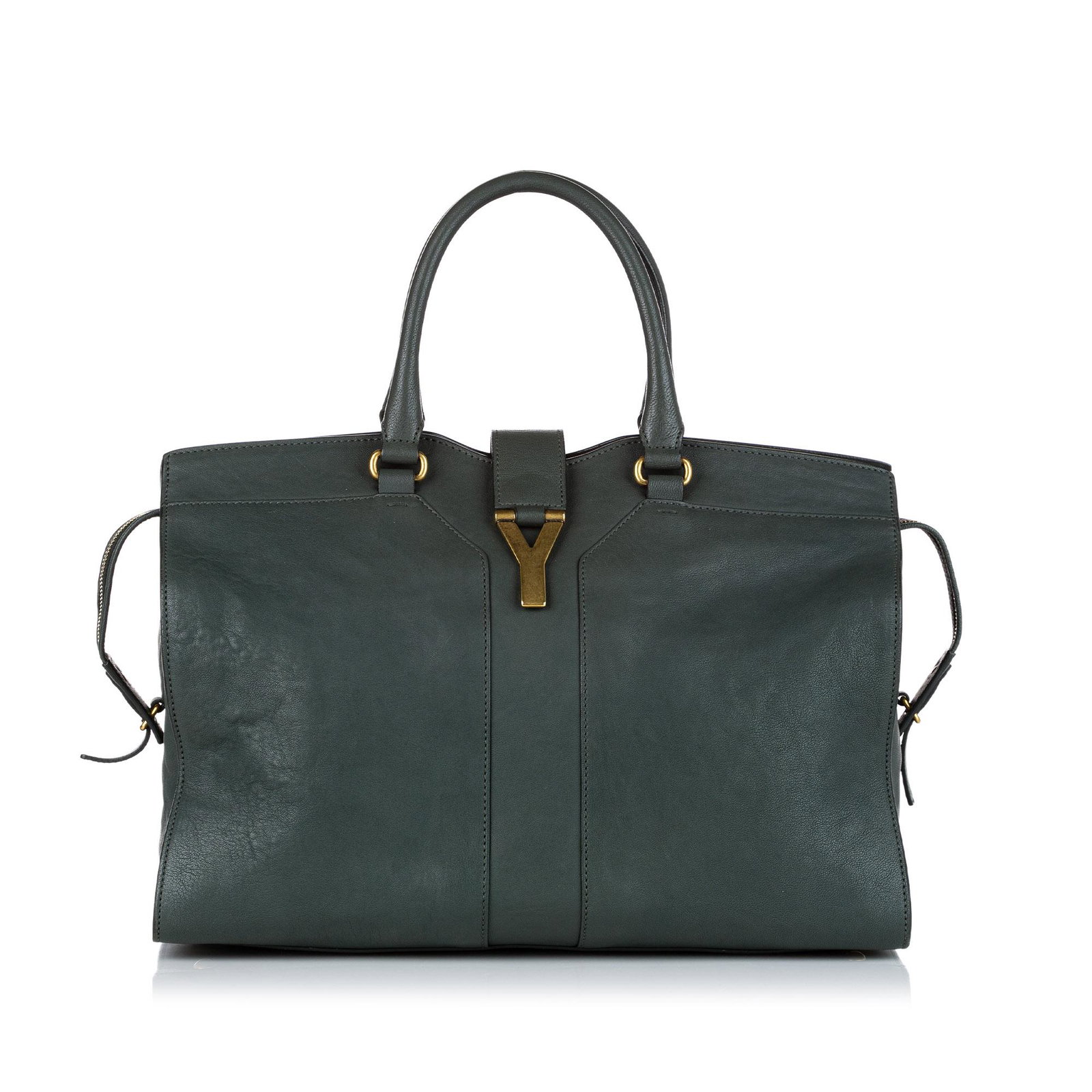 Authentic YSL Cabas Chyc Leather Tote Bag: This item qualifies for FREE DOMESTIC SHIPPING to customers in the USA The Cabas Chyc satchel features a leather body rolled leather handles a flat leather strap a top strap with a gold-tone Y hardwar