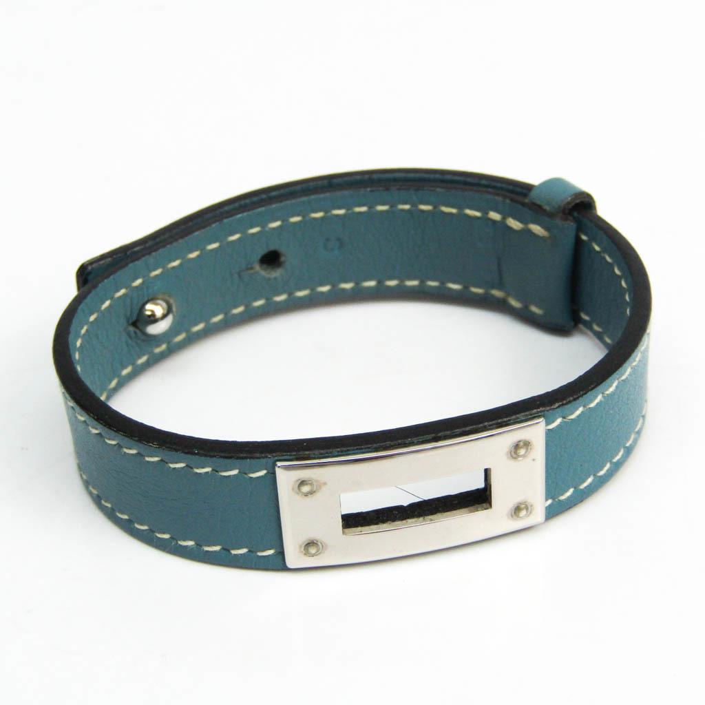 Authentic Hermes Leather,Metal Bangle Blue Jean,Silver: This item qualifies for FREE DOMESTIC SHIPPING to customers in the USA Brand: Hermes Type: Bangle Gender: Women Condition: Used (very good) Material: Leather, Metal Color: Blue jean, Silver Damage Ran