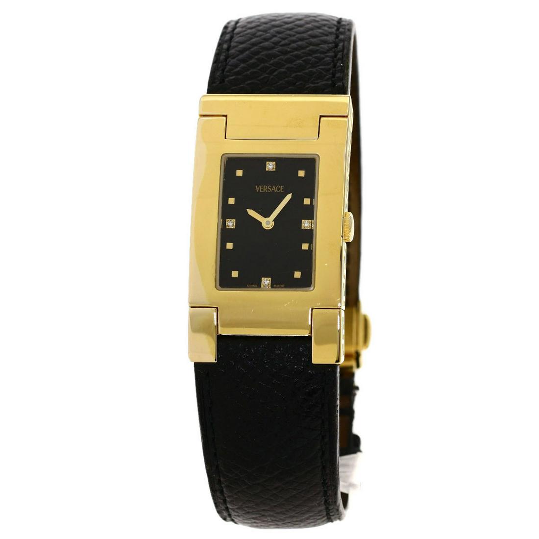 Authentic Gianni Versace ALQ90 4P Diamond Watch GP: Brand: Versace Model: ALQ90 Gender: Men Material (Case): Gold plated Movement: Quartz Case Diameter: 23.3mm / 0.92'' Wrist Size: 14.5cm - 19cm / 5.7'' - 7.48'' Band Width: 21.5mm / 0.85'' Accessories: