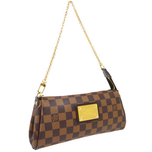 Authentic LOUIS VUITTON EVA 2WAY CHAIN HAND BAG POUCH: This item qualifies for FREE DOMESTIC SHIPPING to customers in the USA Size: Medium Features: Chain Strap Detachable Strap Accents: Logo Color: Brown Model: Damier Year Manufactured: 2010-2019 Country