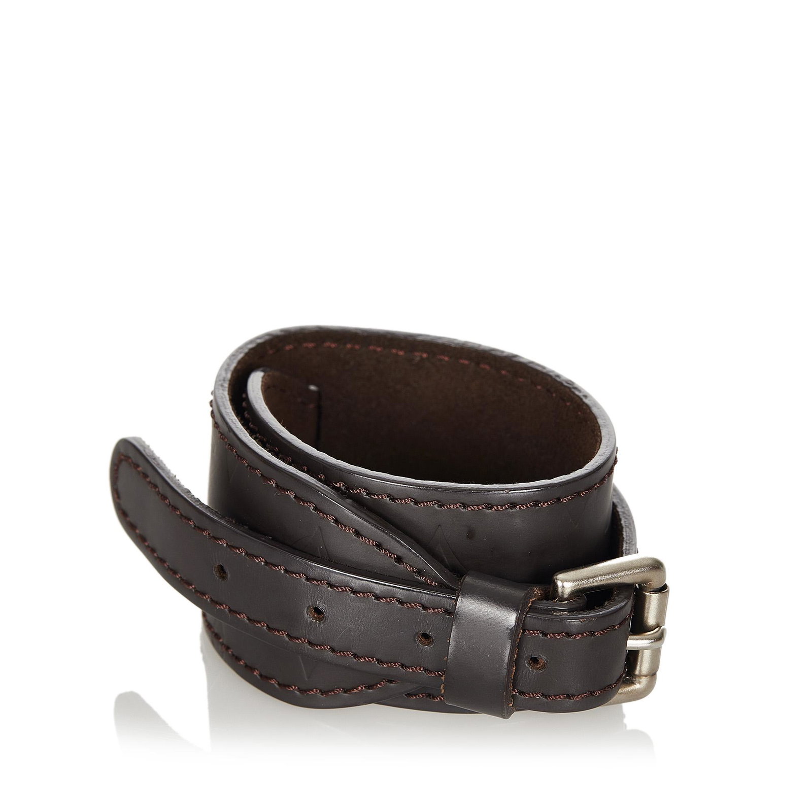 Authentic Louis Vuitton Monogram Glace Cuff Bracelet: This item qualifies for FREE DOMESTIC SHIPPING to customers in the USA This cuff bracelet features a monogram glace leather wrist strap and a silver-tone buckle closure. Brand: Louis Vuitton Model: Mo