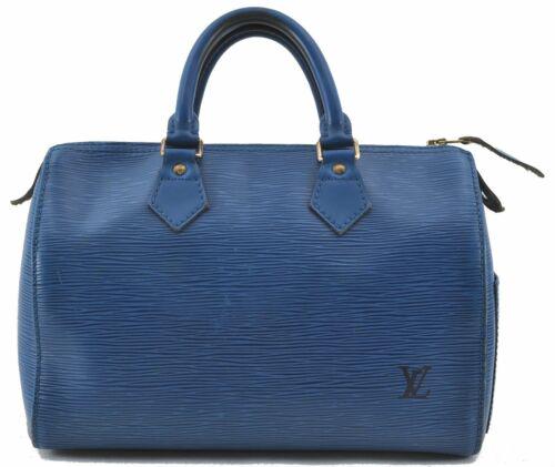 Authentic Louis Vuitton Epi Speedy 25 Hand Bag Blue: This item qualifies for FREE DOMESTIC SHIPPING to customers in the USA Brand: Louis Vuitton Style: Hand Bag Country/Region Of Manufacture: France Type: Hand Bag Serial Number: Vi1924 Department: Women