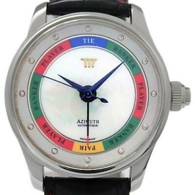 Authentic AZIMUTH Baccarat Marina Bay Sands 266-11E: This item qualifies for FREE DOMESTIC SHIPPING to customers in the USA Azimuth Model: 266-11E Movement automatic Material SS / leather Case width (mm) 42 Arm circumference (cm) 15.5-19 Accessories Box