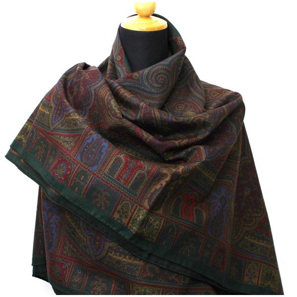 Authentic Etro Large Stole Wool Silk 137 Multicolor: Brand: Etro Type: Stole Gender: Men,Women Condition: Used (good) Material: Wool ,70% ,Silk ,30% Color: Green, Multi-color Damage Ranking: Overall ,Crack ,- Size (LxW): 1.37m x 1.37m / 53.93'' x 53.93'
