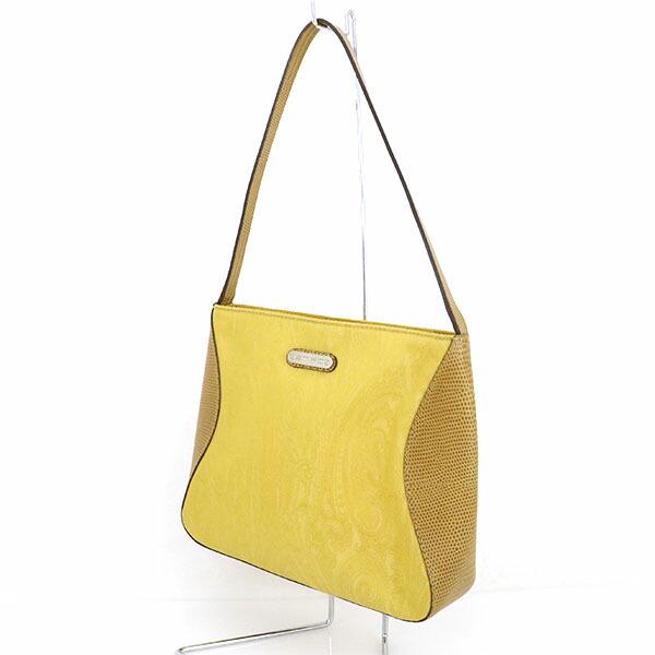 Authentic Etro Paisley Pattern Yellow Nylon Leather One: Brand: Etro Model: One-shoulder bag Type: Handbag, Shoulder bag Gender: Women Accessories: None Condition: Used (good) Material: Nylon Color: Yellow Size (HxWxD): 22cm x 25cm x 5cm / 8.66'' x 9.84'' x