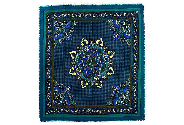 Authentic Guy Laroche Wool Shawl Scarf: This item qualifies for FREE DOMESTIC SHIPPING to customers in the USA Condition: Very Good; minimal wear Era: Vintage Dimensions: 54" L x 54" W Materials: wool/silk Color: green Laroche 75% wool 25%