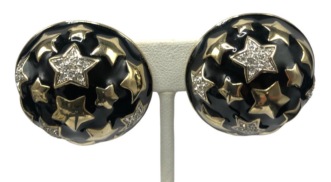 Authentic 14 Guy Laroche Celestial Enamel Dome Earrings: This item qualifies for FREE DOMESTIC SHIPPING to customers in the USA Brand: Guy Laroche Style: Button Hallmark:: Guy Laroche Fastening: Clip On Category: Earrings Materials: Costume Metal, Enamel, R