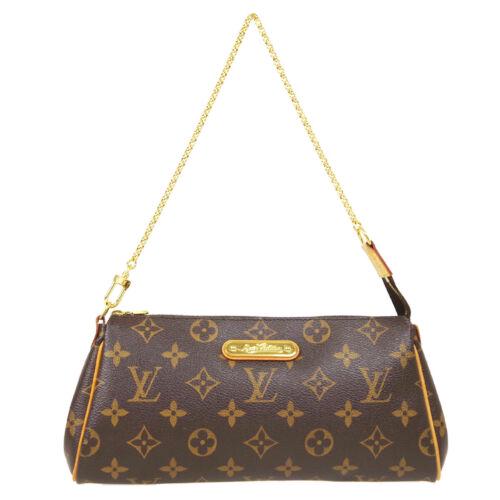 Authentic LOUIS VUITTON EVA 2WAY CHAIN HAND BAG POUCH: This item qualifies for FREE DOMESTIC SHIPPING to customers in the USA Size: Medium Features: Monogram Chain Strap Detachable Strap Accents: Logo Color: Brown Model: Monogram Year Manufactured: 2000-2