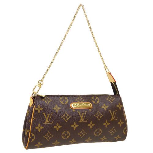 Authentic LOUIS VUITTON EVA 2WAY CHAIN HAND BAG POUCH: This item qualifies for FREE DOMESTIC SHIPPING to customers in the USA Size: Medium Features: Monogram Chain Strap Detachable Strap Accents: Logo Color: Brown Model: Monogram Year Manufactured: 2000-2