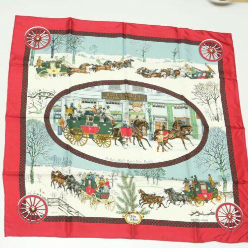 Authentic HERMES Scarf Carre 90 ""L'HIVER EN POSTE"": This item qualifies for FREE DOMESTIC SHIPPING to customers in the USA Department: Women Color: Red Type: Scarf Brand: Hermes The BIDHAUS Guarantee: Photos descriptions and estimates were prepared wit