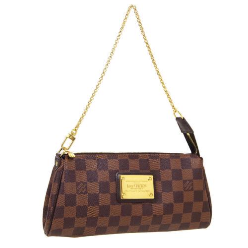 Authentic LOUIS VUITTON EVA 2WAY CHAIN HAND BAG POUCH: This item qualifies for FREE DOMESTIC SHIPPING to customers in the USA Size: Medium Features: Chain Strap Detachable Strap Accents: Logo Color: Brown Model: Damier Year Manufactured: 2010-2019 Country